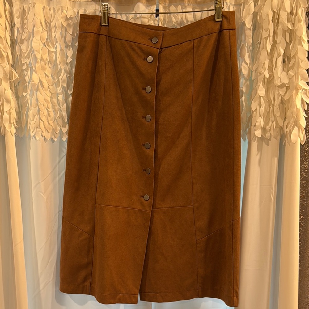 Brown Button-Front Women's suede Skirt